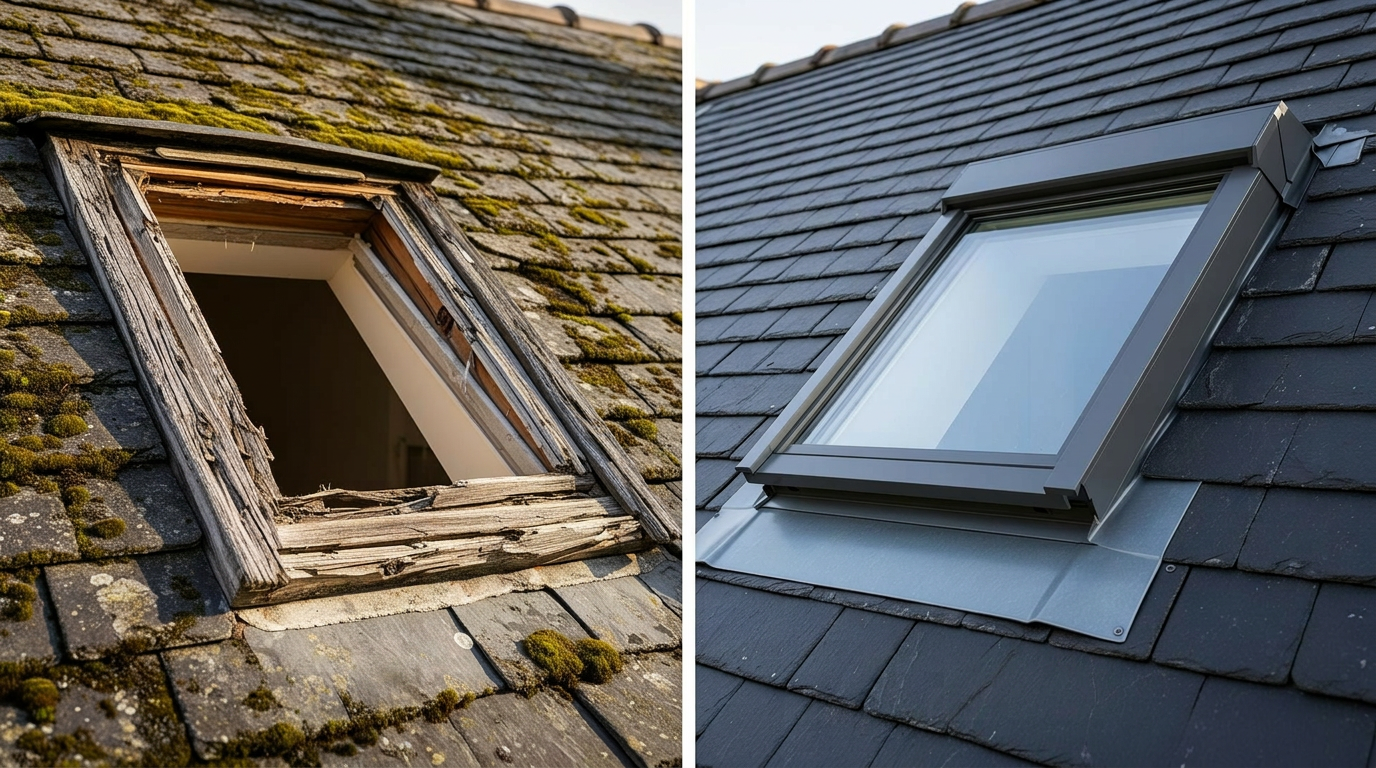 Pose de Velux neuf — toiture ardoises, Bruxelles