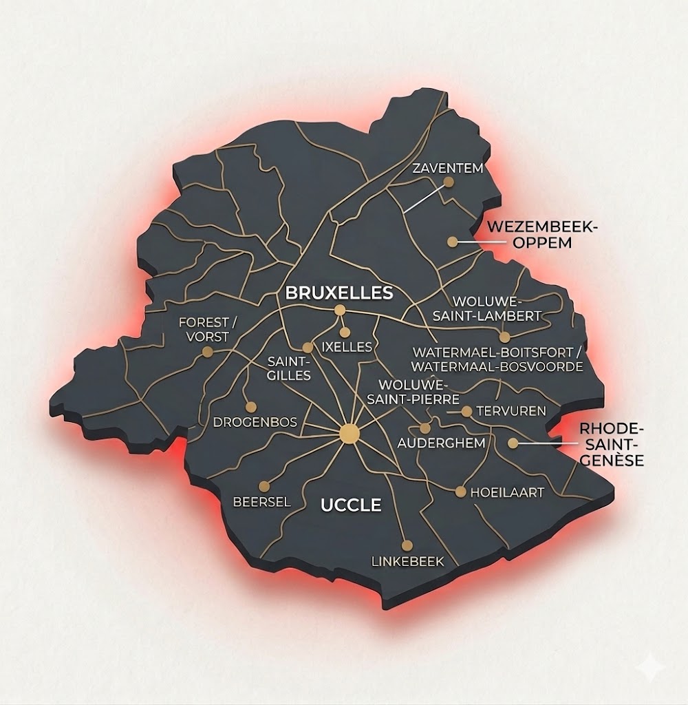 Carte d'intervention Bruxelles et périphérie bruxelloise — Les Toitures Wirtz